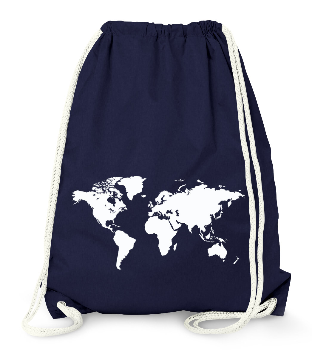 MoonWorks Turnbeutel 'Weltkarte' – Aus Baumwolle, 37 X 46 Cm – Sportbeutel, Gymbag, Unisize