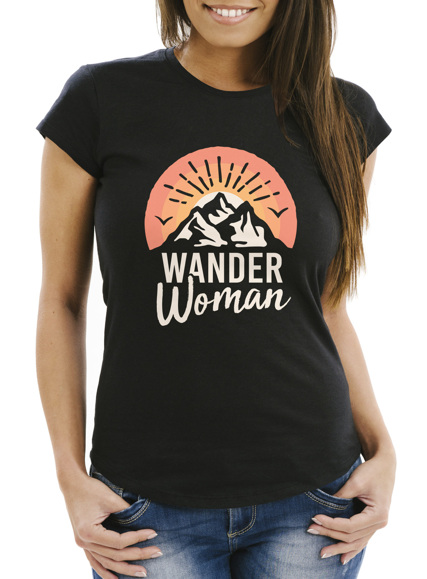Damen T-Shirt 'Wander Woman' - Kurzarm, Baumwolle, Lustiges Wander-Motiv