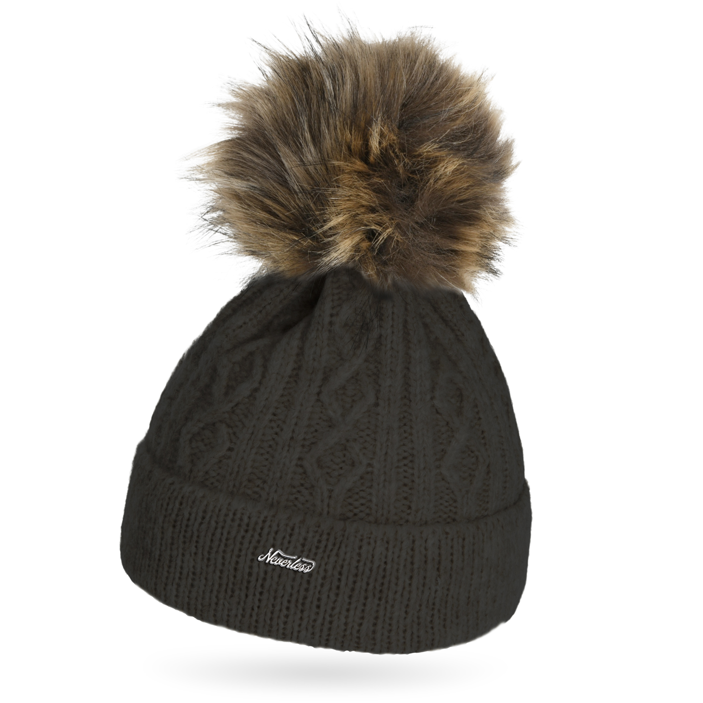 Neverless Damen Wintermütze – Gefüttert Mit Fleece, Mit Kunstfell-Bommel, Glitzergarn, Dehnbar (50–59 Cm), Für Ski, Snowboard Oder Alltag
