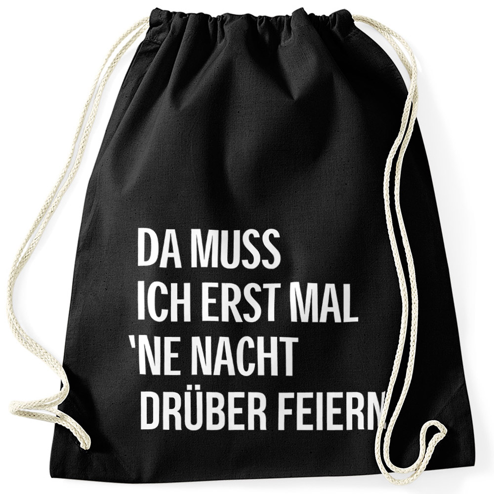 Moon Works® Sacca In Cotone Nero Con Scritta "Erstmal Nacht Drüber" - Borsa Da Ginnastica, Per Palestra, Ufficio, Tempo Libero, Stile Techno Rave, Taglia Unica