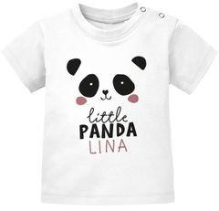 Baby T-Shirt mit Namen personalisiert Aufschrift little Panda Junge Mädchen kurzarm Bio-Baumwolle SpecialMe®