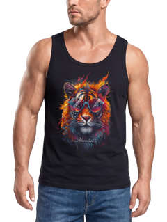 Herren Tank-Top Tiger Print Aufdruck Flammen Sommer Sonnenbrille Kunst Fashion Streetstyle Muskelshirt Neverless®