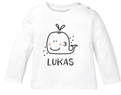 Baby Langarmshirt mit Namen personalisiert Wal lustige Unterwasser-Tiere Strichzeichung Junge Mädchen Bio-Baumwolle SpecialMe®