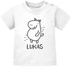 Baby T-Shirt mit Namen personalisiert Nilpferd lustige Zoo-Tiere Strichzeichung kurzarm Bio-Baumwolle SpecialMe®