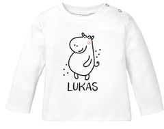Baby Langarmshirt mit Namen personalisiert Nilpferd lustige Zoo-Tiere Strichzeichung Junge Mädchen Bio-Baumwolle SpecialMe®