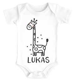 Baby Body mit Namen bedrucken lassen Giraffe lustige Zoo-Tiere Strichzeichung kurzarm Bio Baumwolle SpecialMe®