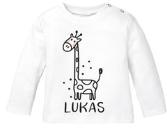 Baby Langarmshirt mit Namen personalisiert Giraffe lustige Zoo-Tiere Strichzeichung Junge Mädchen Bio-Baumwolle SpecialMe®