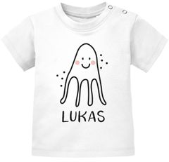 Baby T-Shirt mit Namen personalisiert Octopus lustige Unterwasser-Tiere Strichzeichung kurzarm Bio-Baumwolle SpecialMe®