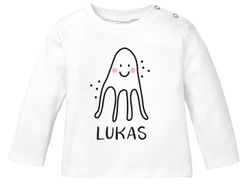 Baby Langarmshirt mit Namen personalisiert Occtopus lustige Unterwasser-Tiere Strichzeichung Junge Mädchen Bio-Baumwolle SpecialMe®