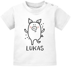 Baby T-Shirt mit Namen personalisiert Schweinchen lustige Tiere Strichzeichung kurzarm Bio-Baumwolle SpecialMe®