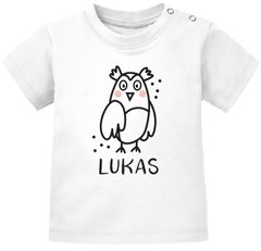 Baby T-Shirt mit Namen personalisiert Eule Uhu lustige Tiere Strichzeichung kurzarm Bio-Baumwolle SpecialMe®