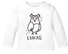 Baby Langarmshirt mit Namen personalisiert Eule lustige Tiere Strichzeichung Junge Mädchen Bio-Baumwolle SpecialMe®