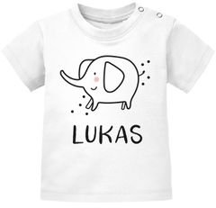 Baby T-Shirt mit Namen personalisiert Elefant lustige Zoo-Tiere Strichzeichung kurzarm Bio-Baumwolle SpecialMe®