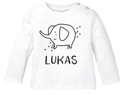 Baby Langarmshirt mit Namen personalisiert Elefant lustige Zoo-Tiere Strichzeichung Junge Mädchen Bio-Baumwolle SpecialMe®