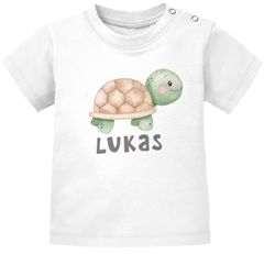 Baby T-Shirt mit Namen personalisiert Schildkröte Watercolor Junge Mädchen kurzarm Bio-Baumwolle SpecialMe®