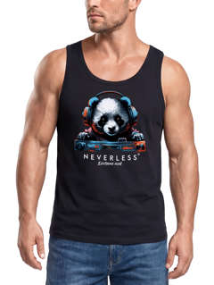 Herren Tank-Top Panda Bär Aufdruck Tiermotiv Musik Techo Print Fashion Streetstyle Muskelshirt Muscle Shirt Neverless®