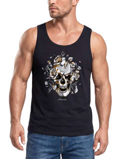Herren Tank-Top Totenkopf Rosen Skull Roses Schädel Slim Fit Neverless®