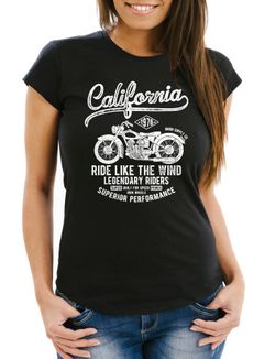 Damen T-Shirt California Motorbike Biker Print Vintage Retro Fashion Streetstyle Slim Fit Neverless®