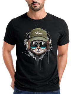 Herren T-Shirt Katzen-Motiv cool Kopfhörer Musik Fashion Streetstyle Neverless® 