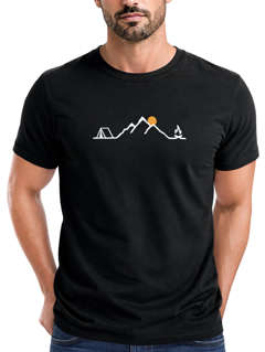 Herren T-Shirt mit Camping Print Freizeitshirt Grafik Lineart Berge Sonne Sommer Fashion Streetstyle Kurzarm Baumwolle Neverless®