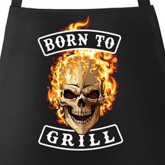 Grill-Schürze für Männer mit Spruch Born to Grill Skull Flammen Baumwollschürze Küchenschürze Moonworks®