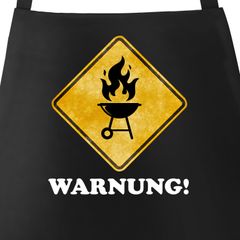 Grill-Schürze für Männer mit Aufdruck Warnung Warnschild Grill-Feuer Baumwoll-Schürze Küchenschürze Moonworks®