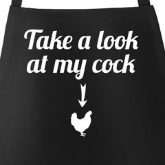 Grill-Schürze für Männer mit Spruch Take al look at my cock Baumwollschürze Küchenschürze Moonworks®