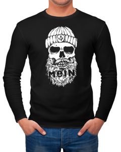 Herren Long-Sleeve Aufdruck Moin Totenkopf Anker Skull Print Motiv Bart Langarm-Shirt Neverless®