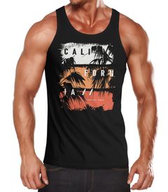 Herren Tank-Top California Schriftzug Palmen Printshirt Muskelshirt Muscle Shirt Neverless®