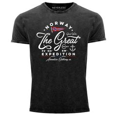 Herren Vintage Shirt Norwegen The Great Expedition Outdoor Adventure Printshirt T-Shirt Aufdruck Used Look Neverless®