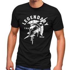 Neverless® Herren T-Shirt Sparta Schrift Legendary Spartan Helmet Lightning Flash Blitz Fashion Streetstyle
