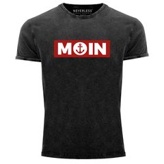 Herren Vintage Shirt Moin norddeutsch Morgen Anker Printshirt T-Shirt Aufdruck Used Look Slim Fit Neverless®