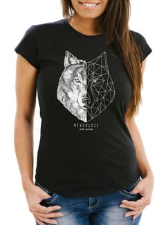 Damen T-Shirt Wolf Polygon Kunst Grafik Tiermotiv Fashion Streetstyle Neverless®