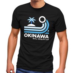 Herren T-Shirt Japan Okinawa Schriftzug Retro Palme Welle Fashion Streetstyle Neverless®