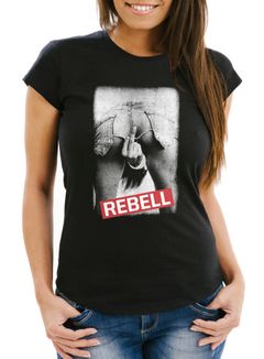 Damen T-Shirt Rebell Mittelfinger Hintern Arsch Fuck you Fotoprint Fashion Streetstyle Neverless®