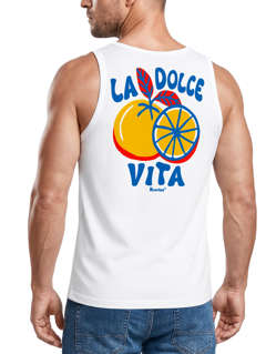 Herren Tank-Top Backprint La Dolce Vita | Sommer Grafikshirt mit Zitrusfrucht Retro Print | Italien Lifestyle Muskelshirt Neverless®