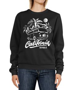 Sweatshirt Damen California Schriftzug Surf Bus Palmen Abenteuer Urlaub Rundhals-Pullover Pulli Sweater Neverless®