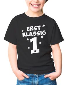 Kinder T-Shirt Mädchen Aufdruck erstklassig  Zahl 1 Sterne Geschenk zur Einschulung Schulanfang Moonworks®