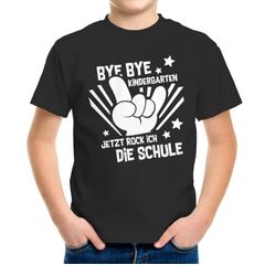 Kinder T-Shirt Jungen Bye Bye Kindergarten Abschied Geschenk zur Einschulung Schulanfang Moonworks®