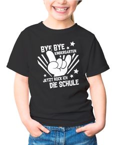 Kinder T-Shirt Mädchen Bye Bye Kindergarten Abschied Geschenk zur Einschulung Schulanfang Moonworks®