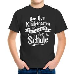 Kinder T-Shirt Jungen Bye Bye Kindergarten ich zaubere jetzt in der Schule Geschenk zur Einschulung Schulanfang Moonworks®