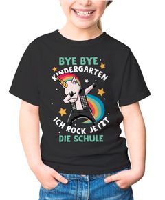 Kinder T-Shirt Jungen Einhorn Bye Bye Kindergarten ich rock jetzt die Schule Geschenk zur Einschulung Schulanfang Moonworks®