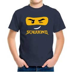 Kinder T-Shirt Jungen Bausteine Gesicht Ninja Figur Einschulung Geschenk zur Einschulung Schulanfang Moonworks®