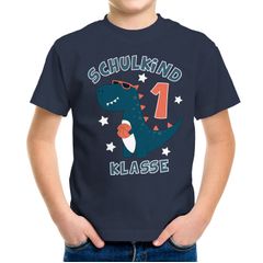 Kinder T-Shirt Jungen Dinosaurier T-Rex Schulkind 1. Klasse Geschenk zur Einschulung Schulanfang Moonworks®