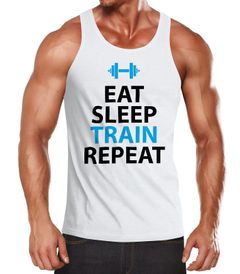 Herren Tanktop Eat Sleep Train Repeat Bodybuilder Fitness Gym Training MoonWorks