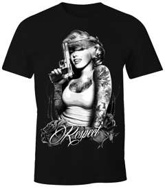 Herren T-Shirt Marilyn Monroe mit Pistole Respect Gangster Waffe Moonworks®