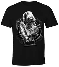 Herren T-Shirt Marilyn Monroe Gangster Outtlaw Tattoo MoonWorks®