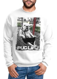 cooles Herren Sweatshirt mit Pug Life Print Hund in Schaukel Neverless®
