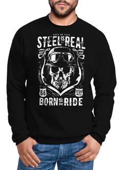 Sweatshirt Herren Steel Is Real Biker Totenkopf Rundhals-Pullover Neverless® Skull Stahlhelm Born To Ride