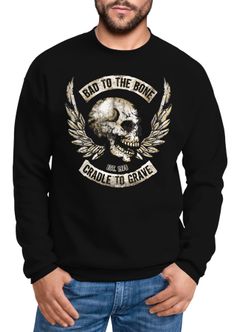 Sweatshirt Herren Biker Totenkopf Skull Wings Rundhals-Pullover Neverless®